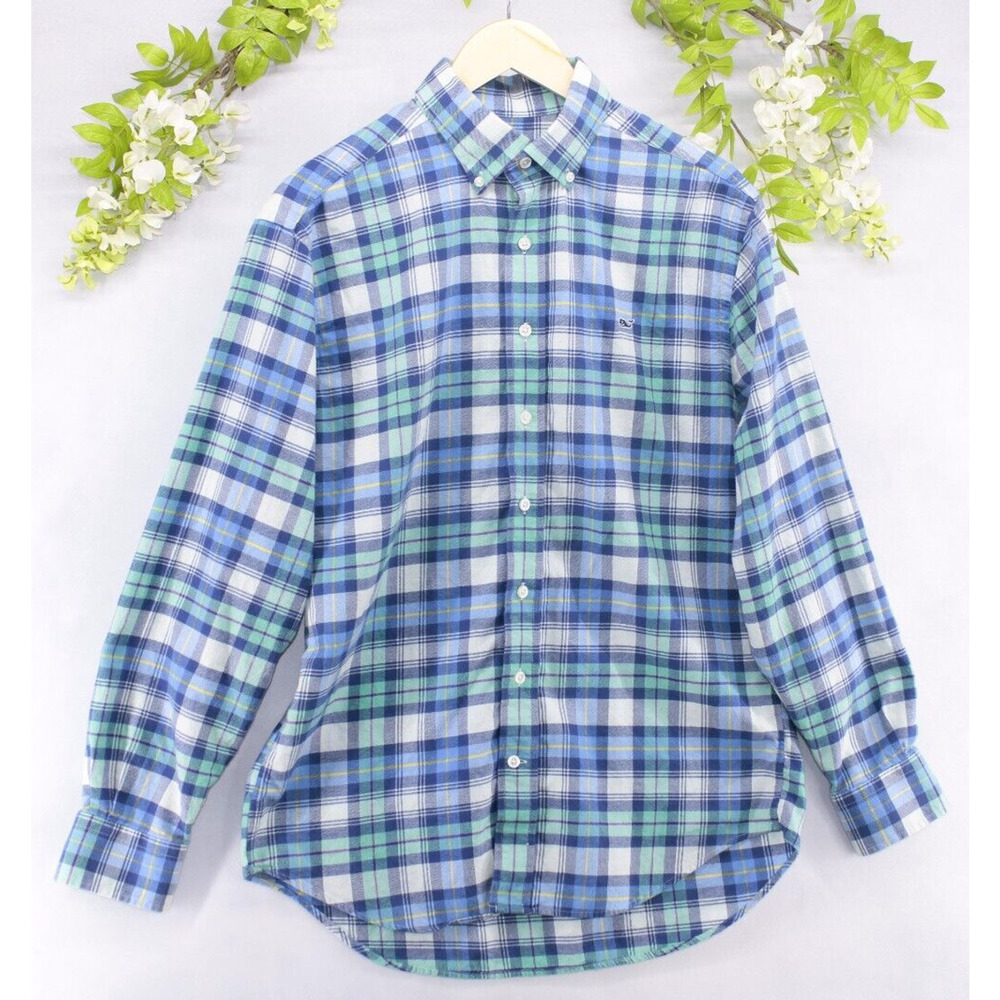 Vineyard Vines Men's Plaid Flannel Long Sleeve Blue Shirt Sz M